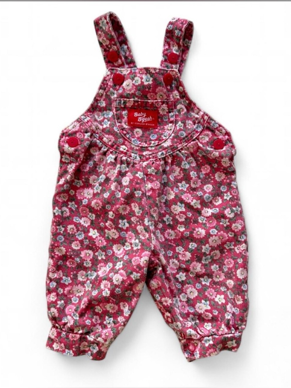 Vintage OshKosh Baby Bgosh Overalls Sz 3-6M  Pink Floral Made in USA 90s Vestbak